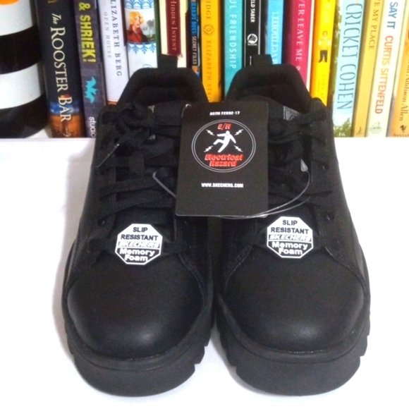 SKECHERS BLACK SLIP RESISTANT AIR-COOLED MEMORY FOAM WORK SHOES SIZE 7.5 NWT - Picture 4 of 8